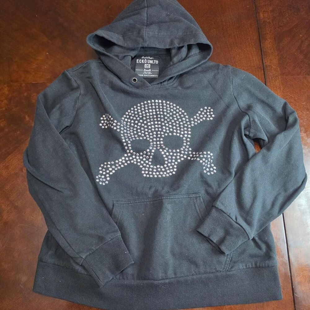 Vintage Y2k Ecko Unltd Women's Rhinestone Skull Hoodie